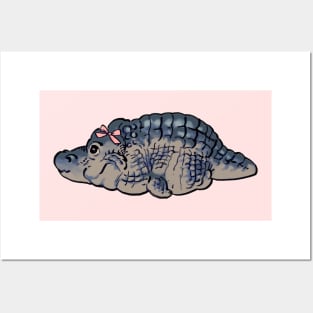 Mudwizard draws the cute chonk crocodile with pink bow ribbon meme / funny animal meme Posters and Art